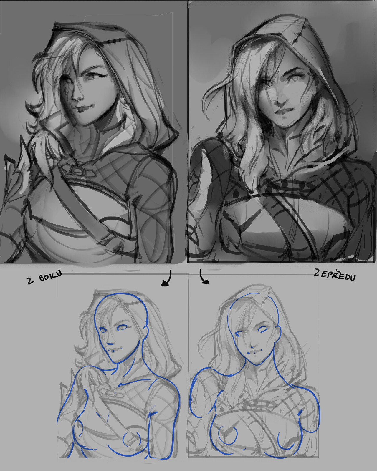 sketches and quick anatomy for pose clarity