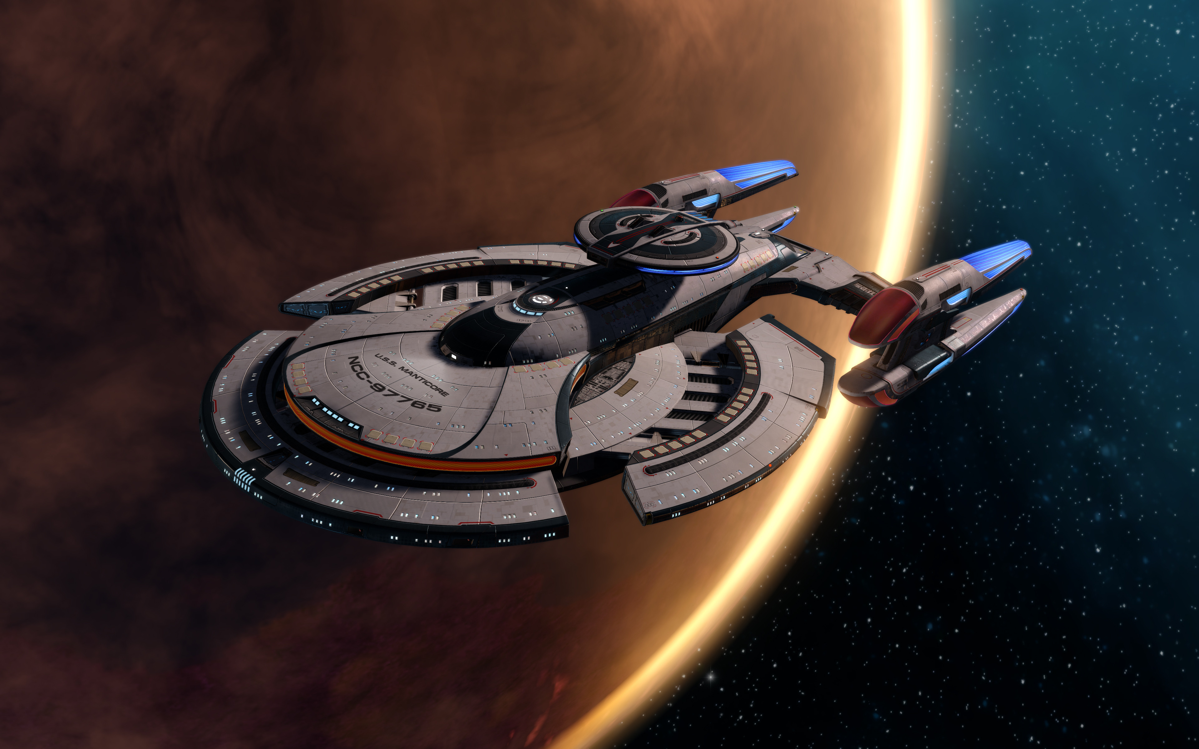 Star Trek Online in-game screenshot of the Manticore in "Phaser Lotus" mode