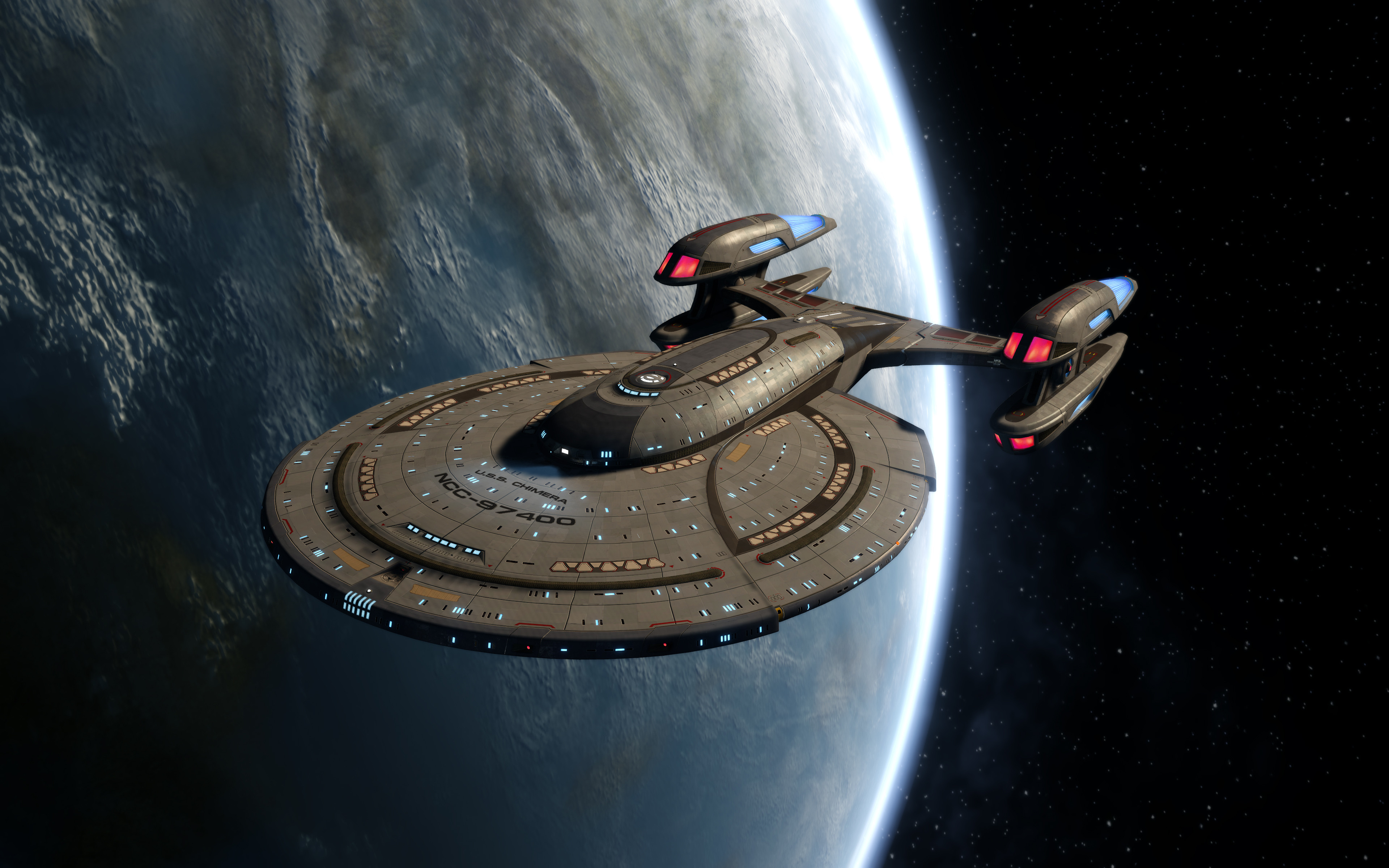 Star Trek Online in-game screenshot of the Chimera-class model by Jason Lee