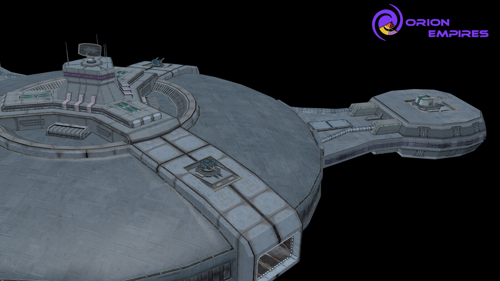 Bridge, and view on point defense turret and hangar entry.