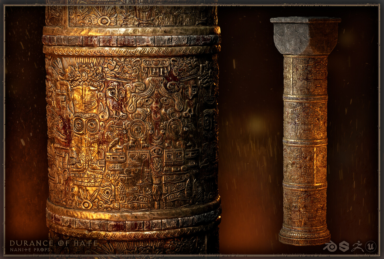 Column is made from 3 instanced elements with different rotations to save texture space.