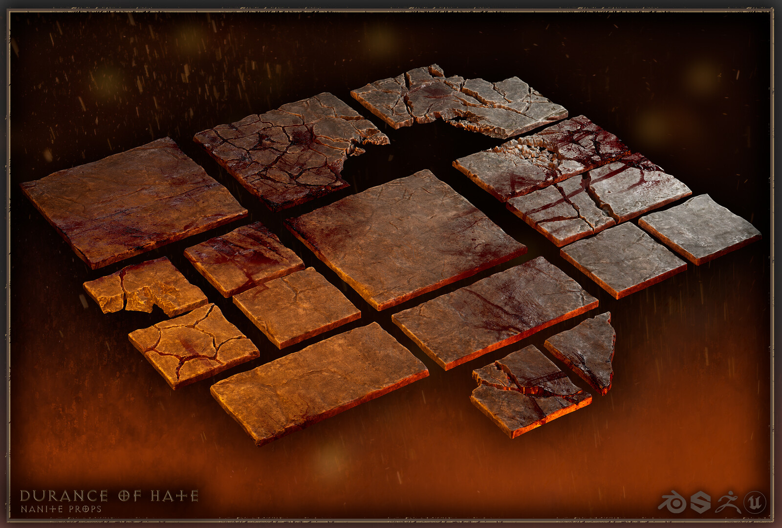 All the floor tiles. Blood is added in world space in Material as an overlay.