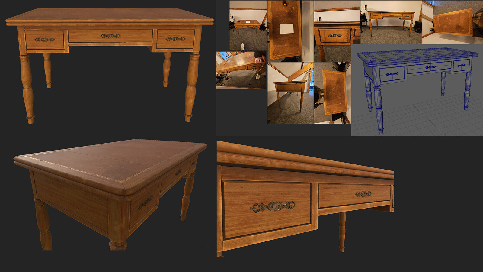 Substance painter view (Left) / Reference of the real desk (Right) + Modeling 