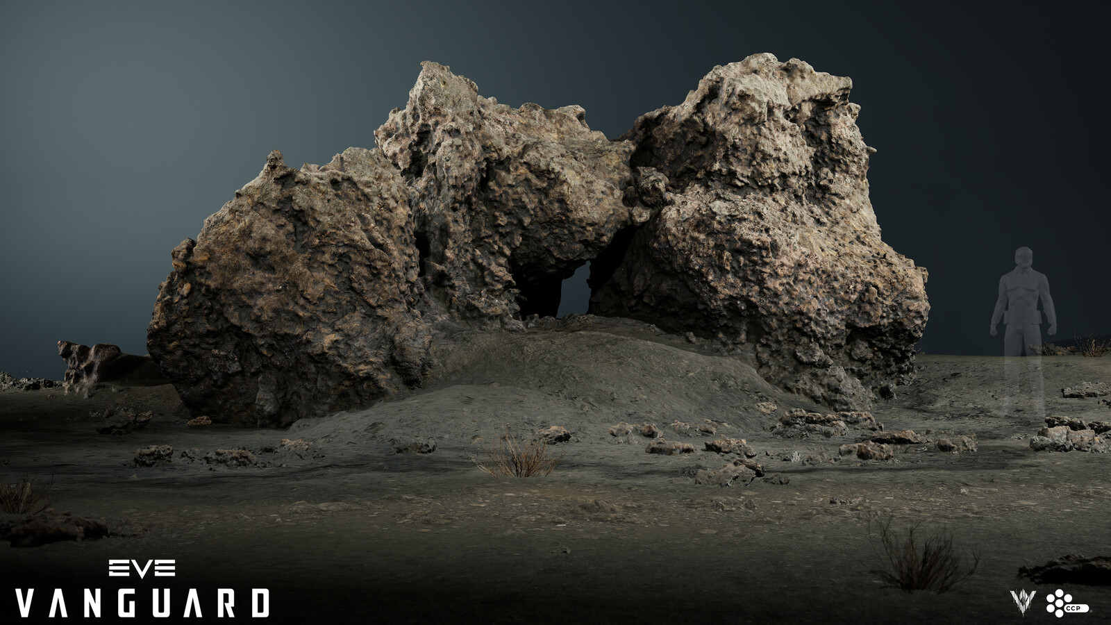 A extra-large sized, open-meshed, photogrammetry rock.