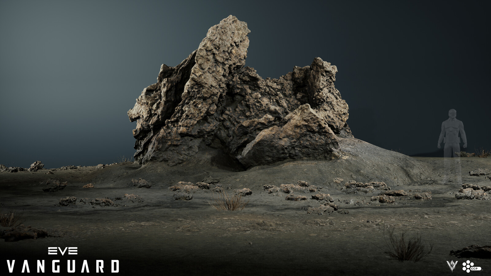 A extra-large sized, open-meshed, photogrammetry rock.