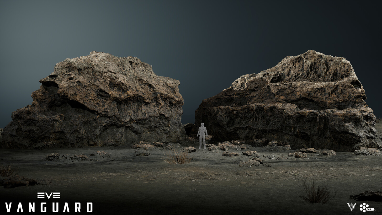 Non-traversable line of sight blocker rock used to divide the gameplay space.