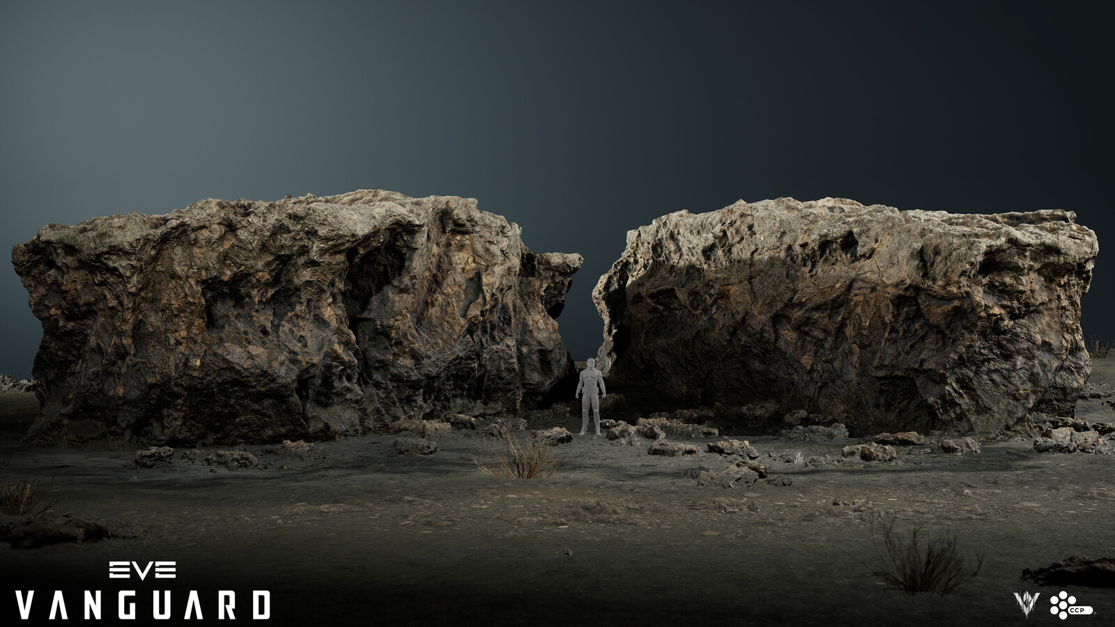 Non-traversable line of sight blocker rock used to divide the gameplay space.