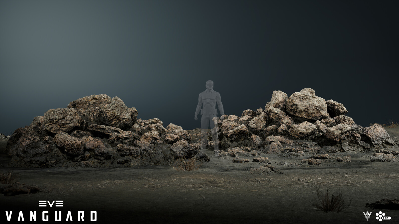 A rock debris pile used to dress around crashed wreckage.