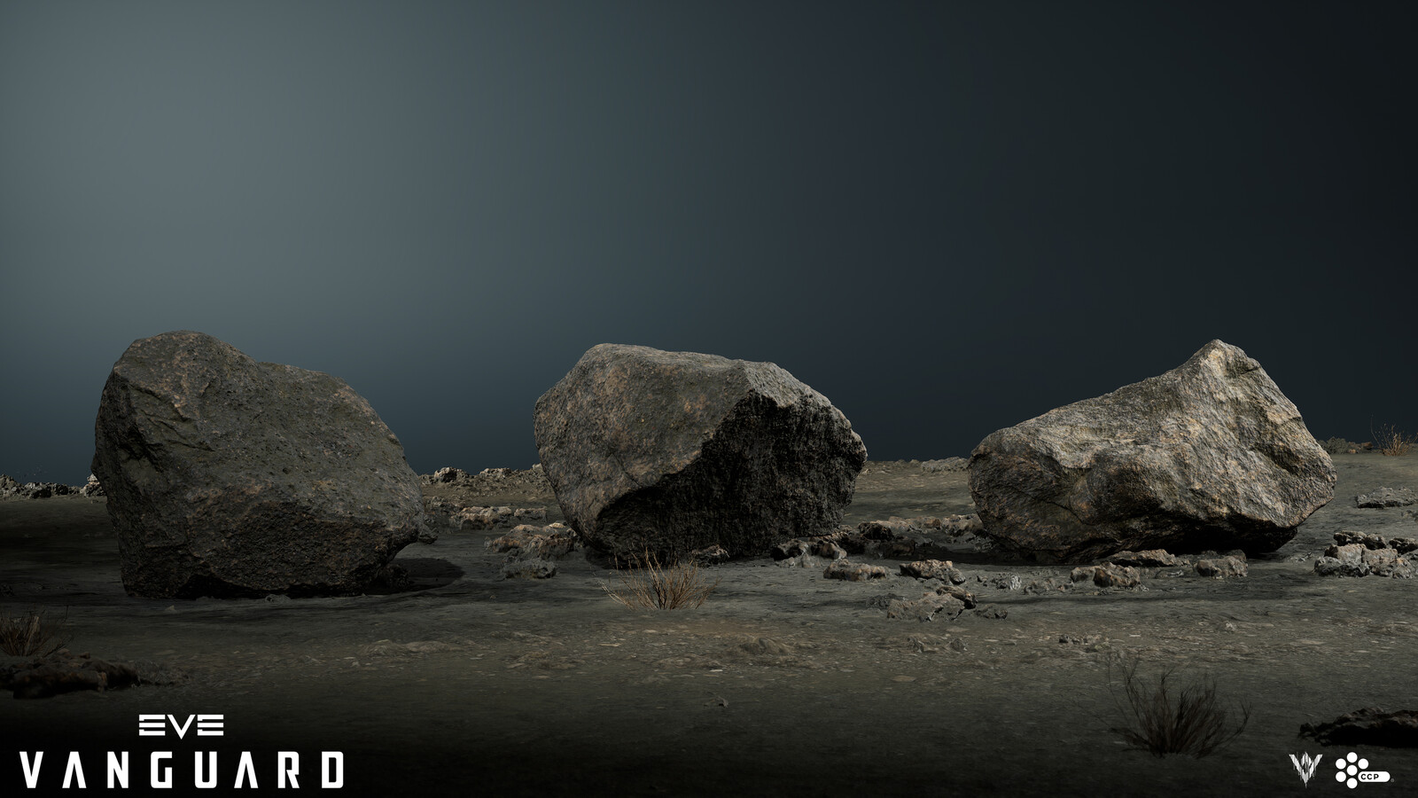 Small boulders to help set dress around crashed wreckage.