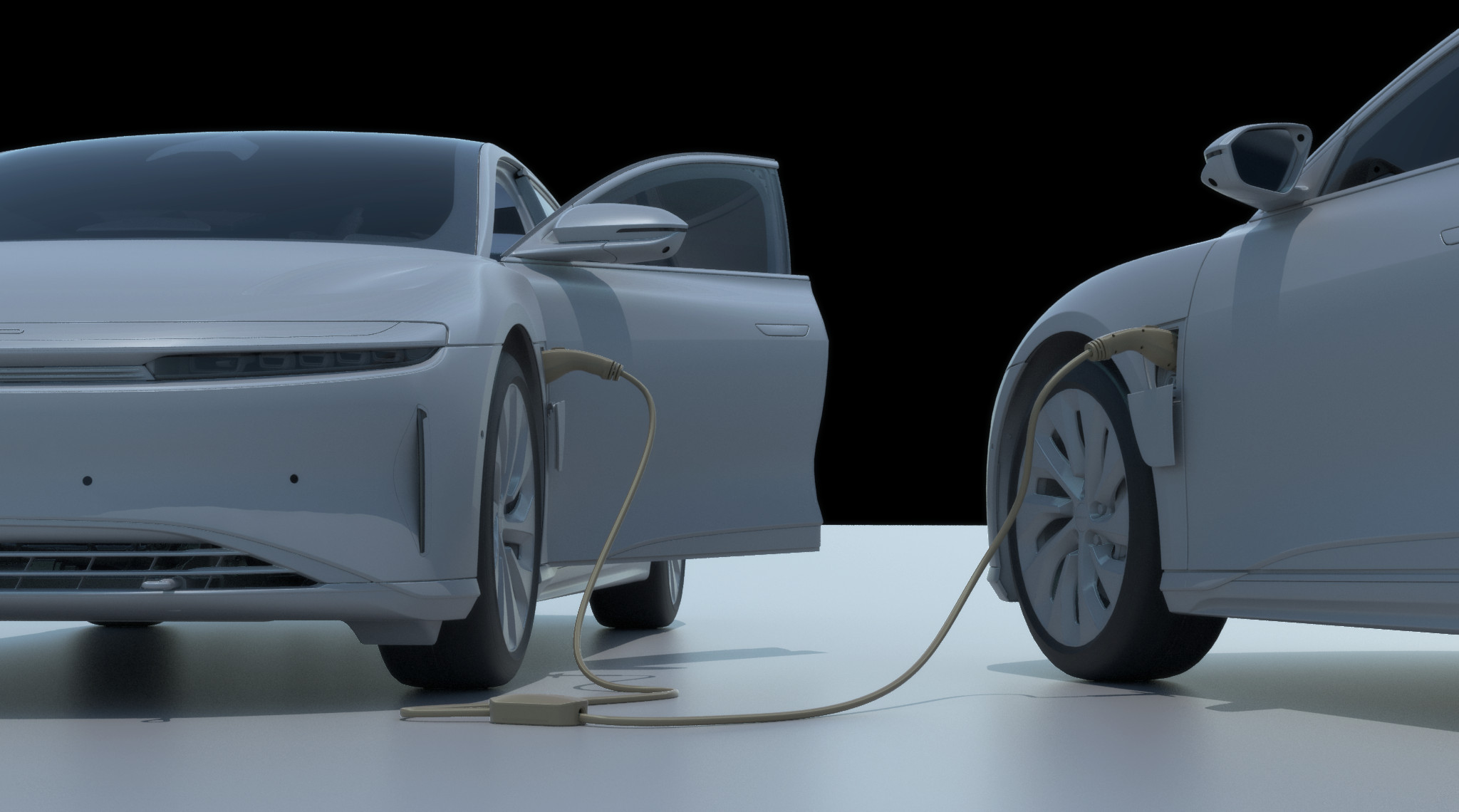 More sausage-making / behind the scenes: This shows how using a bezier deformer combined with some procedural geometry leads to an *easily* art-directable EV charging cable.