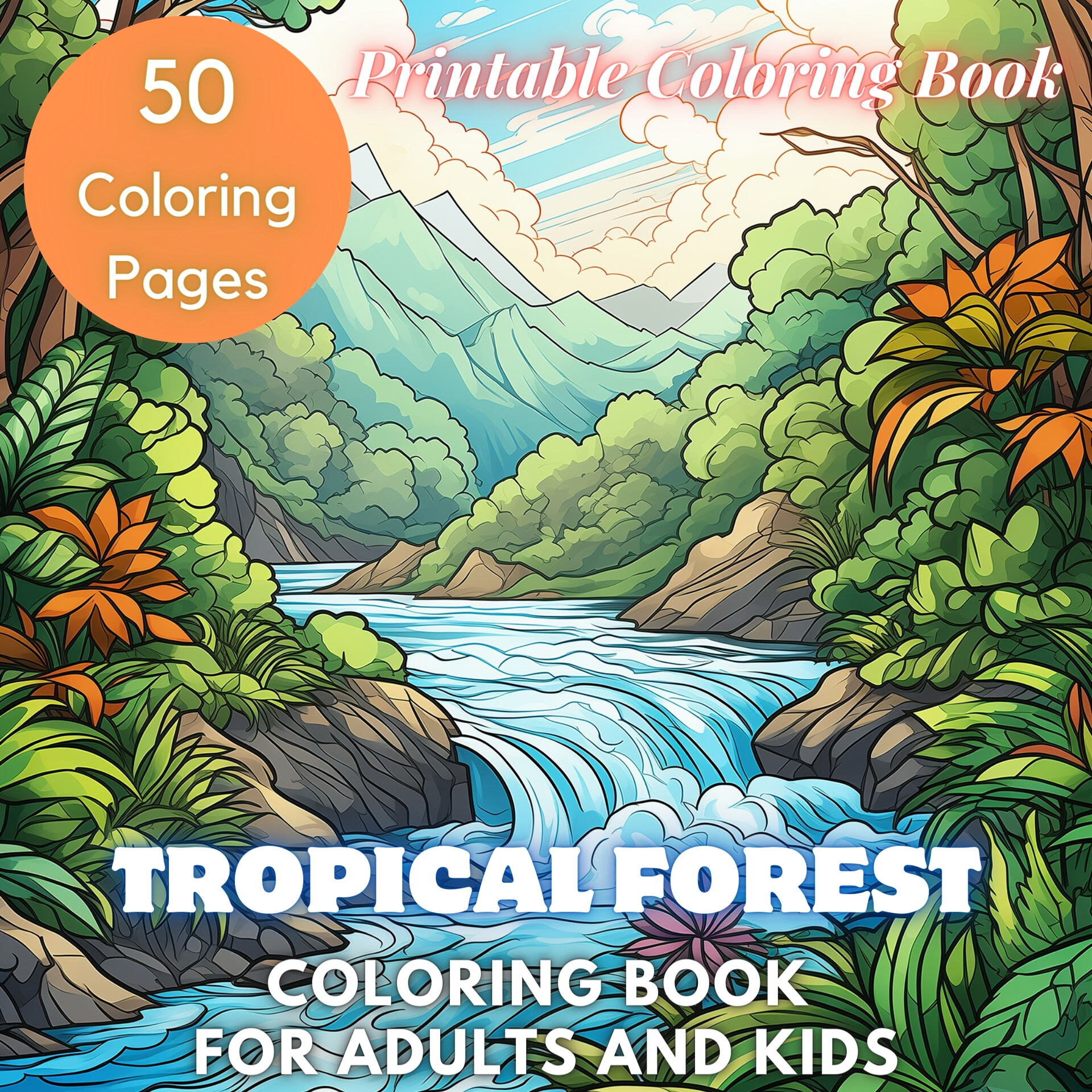 ArtStation - Tropical Forest Coloring Book, Digital Printable Coloring