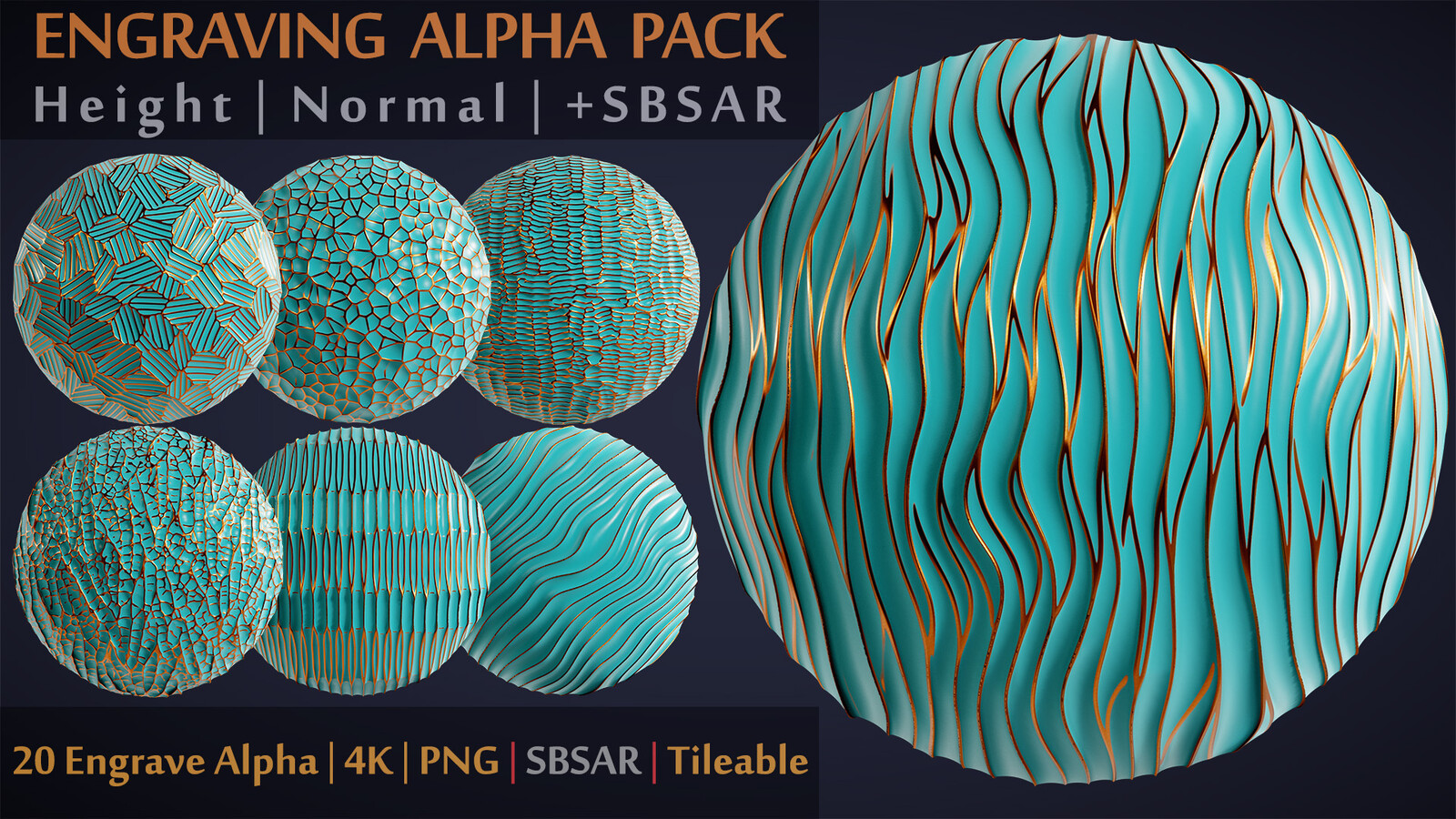 20 Engraved Alpha pack | Brush and Sculpt | Tileable | PNG | 4K | +SBSAR