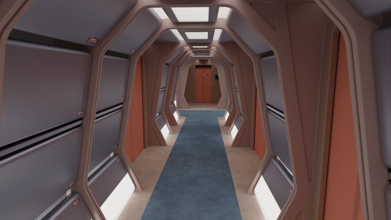 
One detail that was incredibly important to get right was the soft curves in the hallway.

Part of the charm of this ship was it's warm and inviting architectural design - and capturing that was vital to making this piece feel complete.