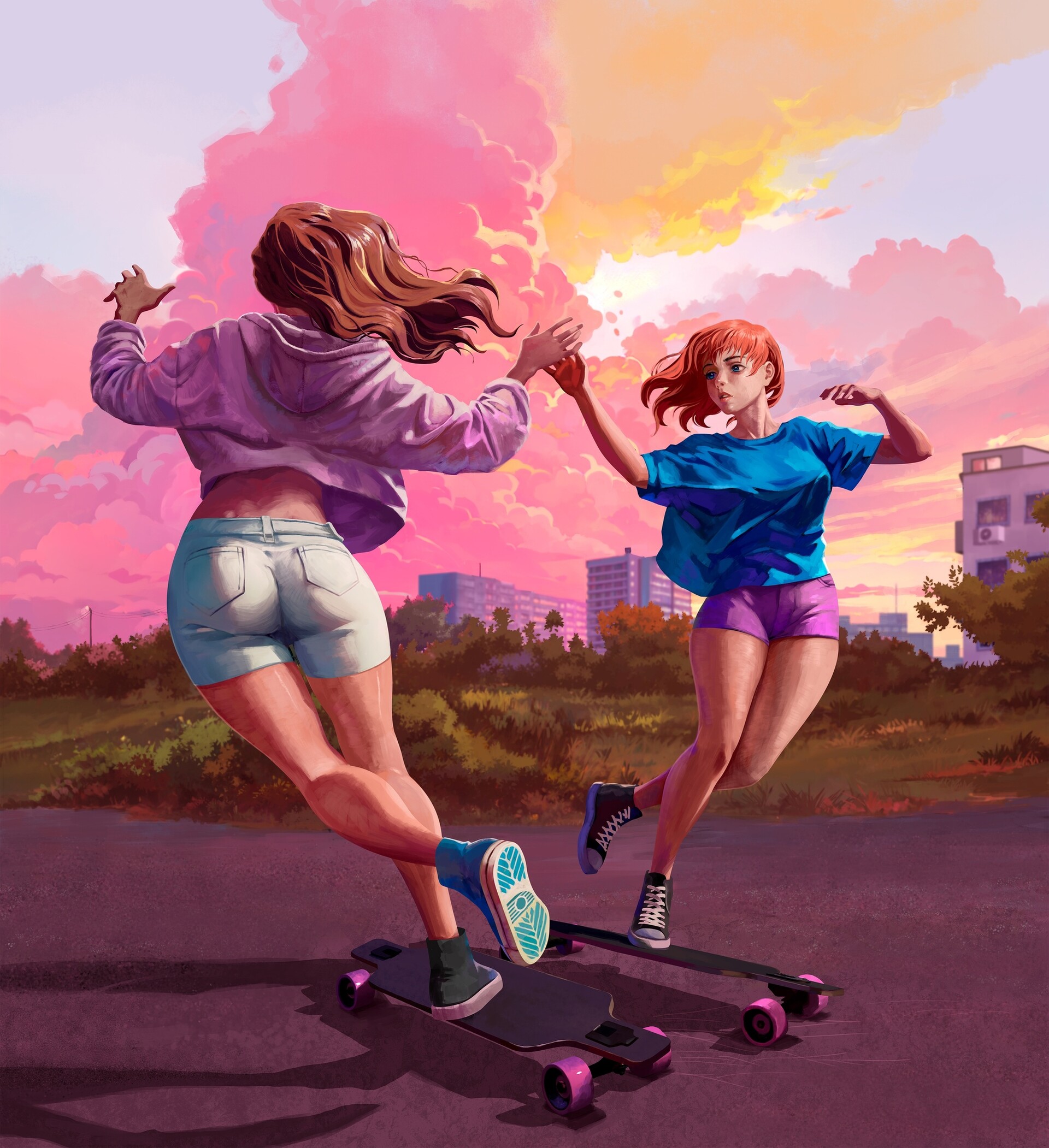ArtStation - Девушки на лонгбордах