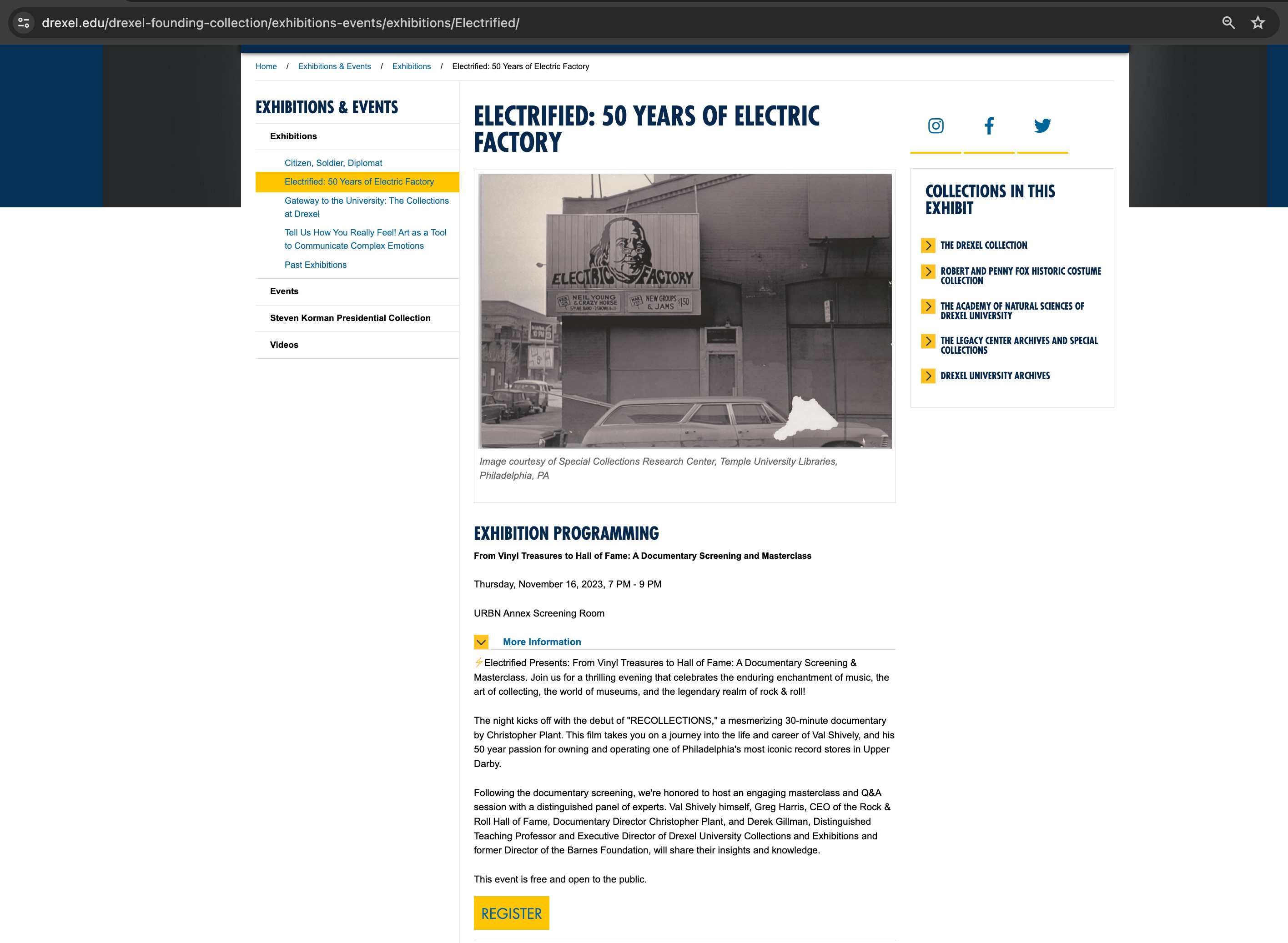 Exhibit on Drexel's Website