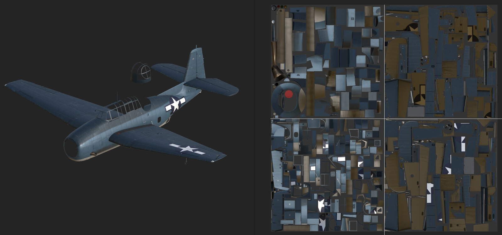 UV Layout in Substance Painter. Using quadrants means the 8k textures can easily be split into 4x 4k UDIMS if desired.