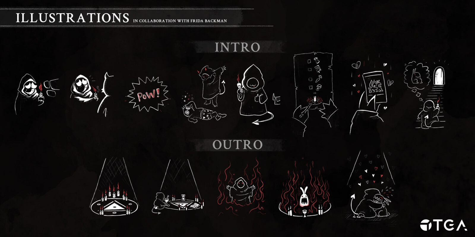 I made the finalized illustrations in collaboration with Frida Backman and edited the intro, loading screen, and ending sequences.