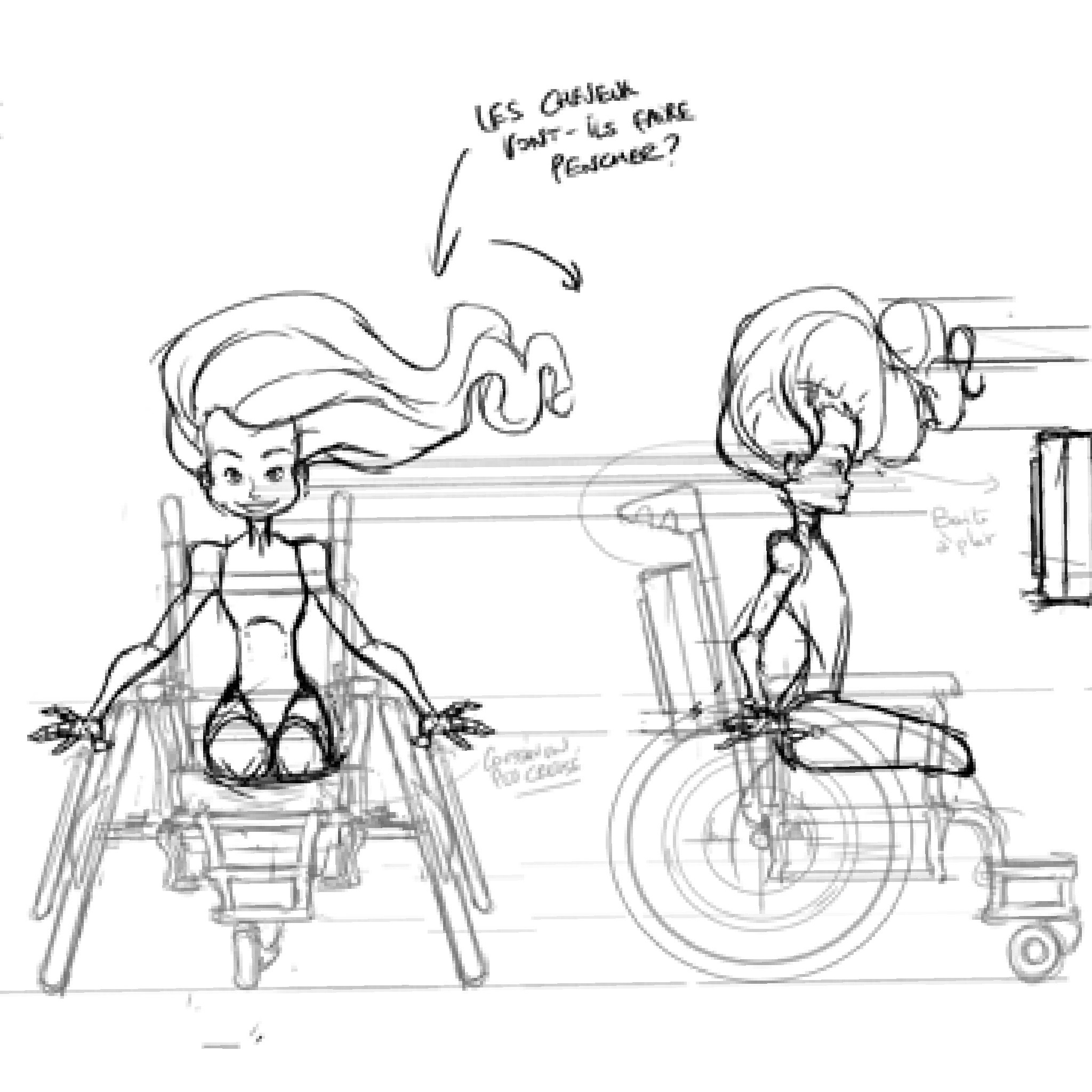 Concept art for the wheelchair, it was difficult to get the knees to a full 90* bend