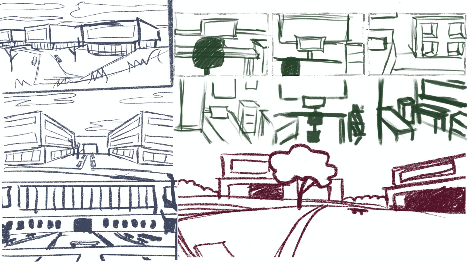 Background thumbnails and sketches.