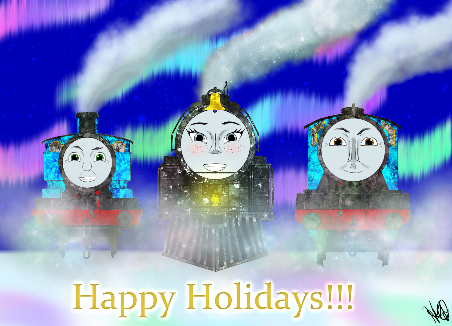 ArtStation Thomas Friends x The Polar Express card illustration