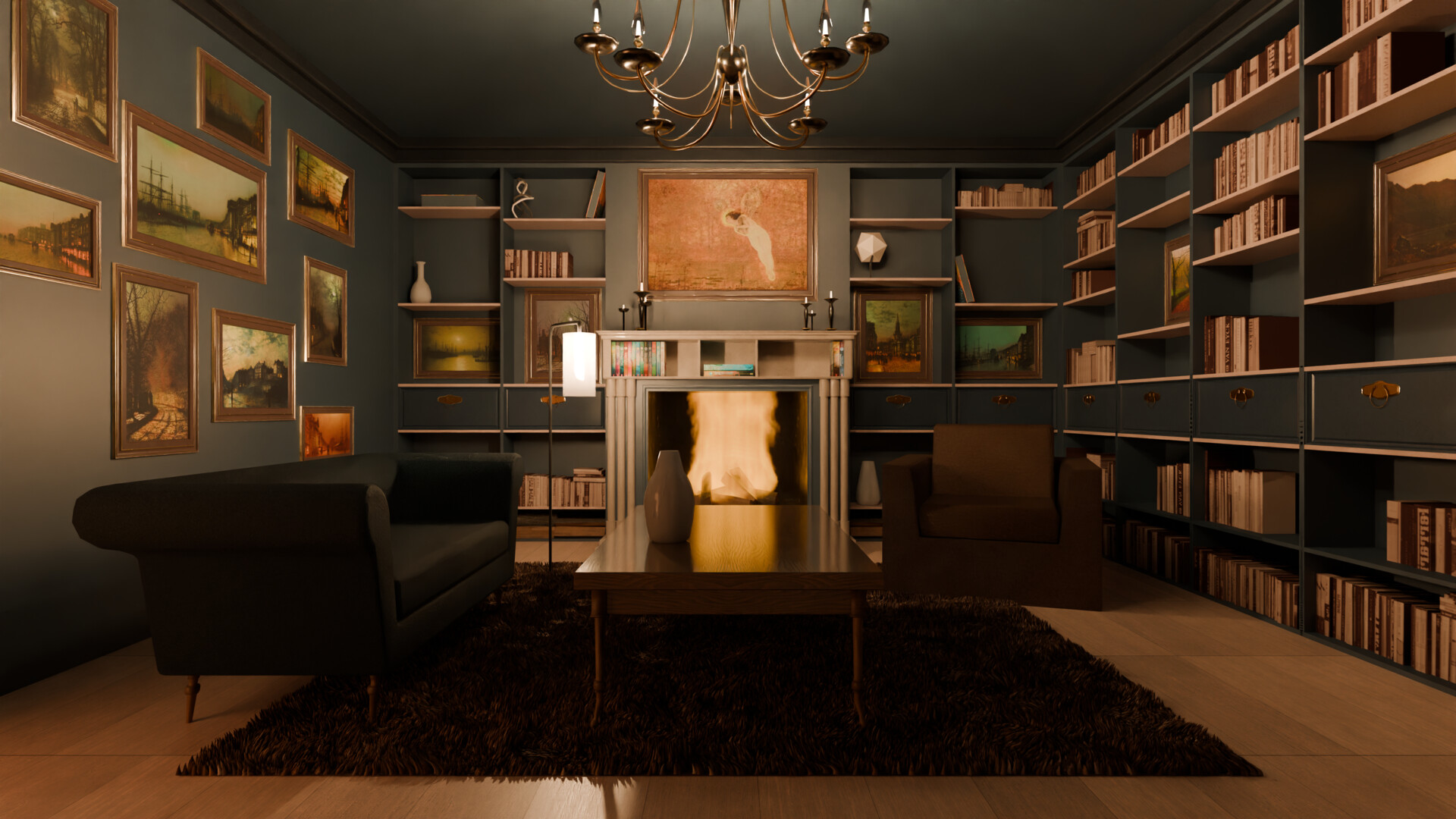 ArtStation - Modern Gothic Apartment Living Room Interior