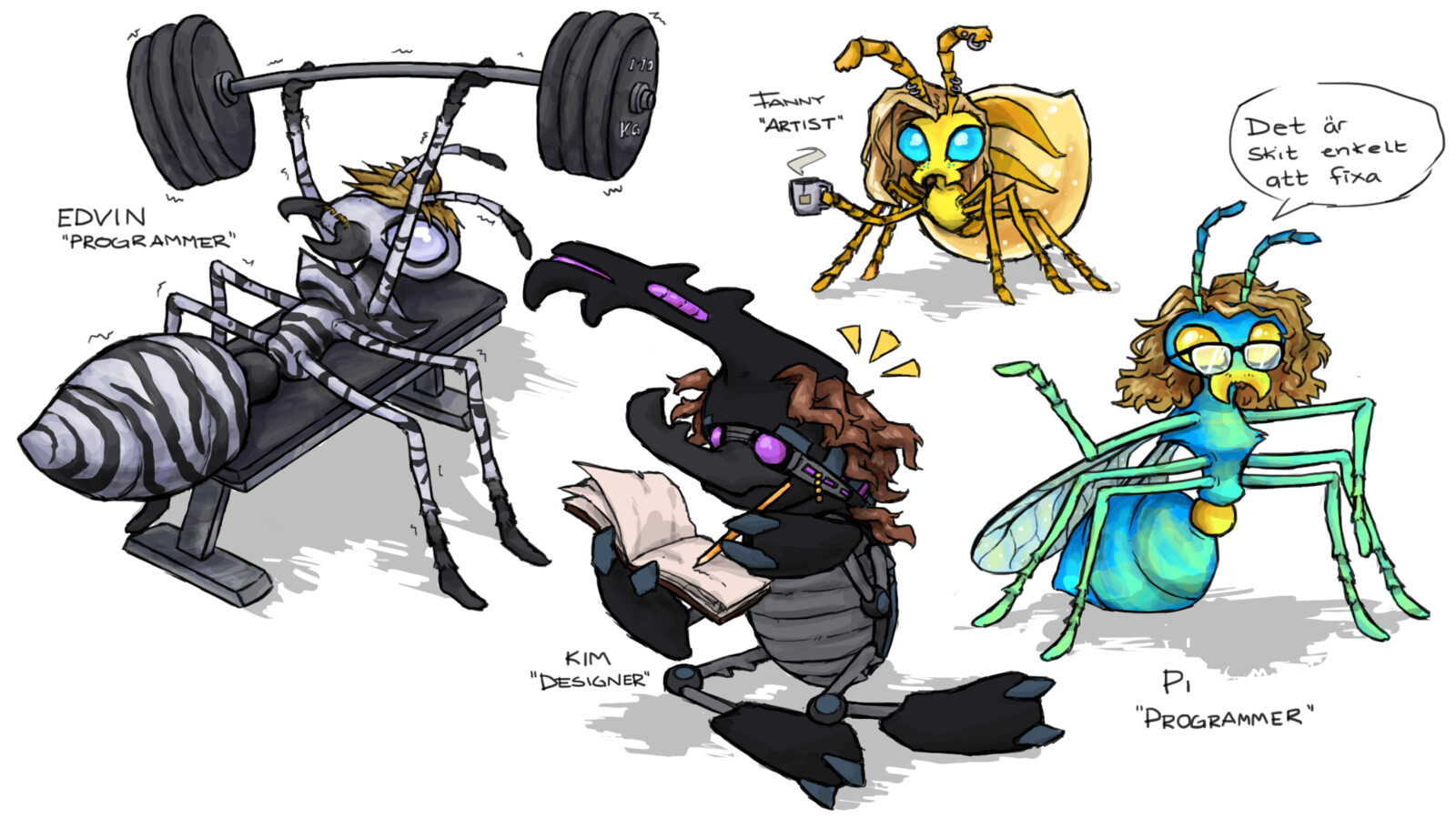 I drew my team members either as ants or beetles.