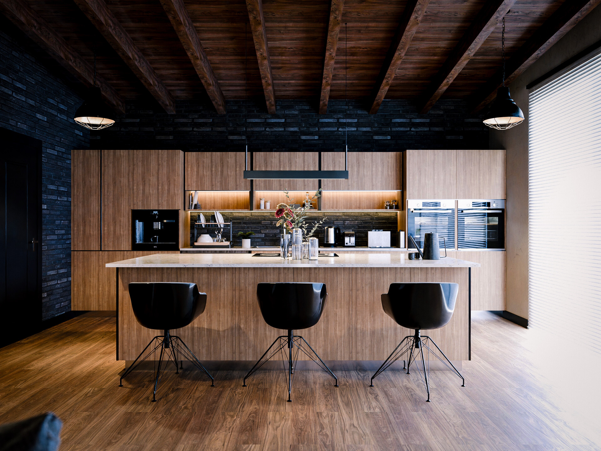 ArtStation - Industrial Kitchen, Dining, and Lounge Open Floor Plan