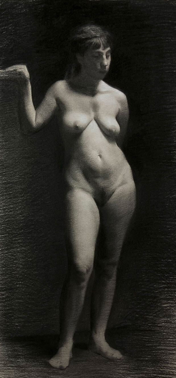Figure drawing 
Nitram charcoal and white chalk on hand toned Arches paper.
November 2023