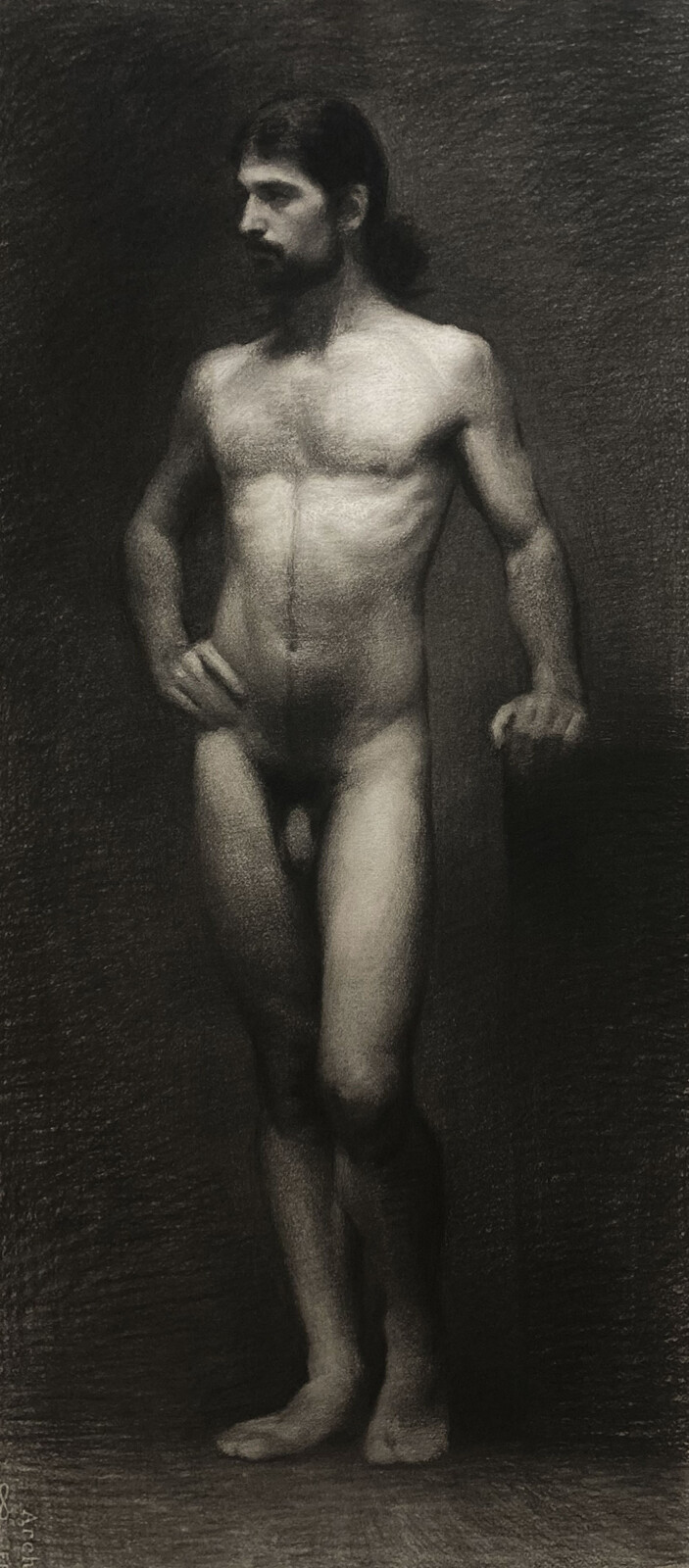 Figure drawing
Nitram charcoal and white chalk on hand toned Arches paper. November 2023