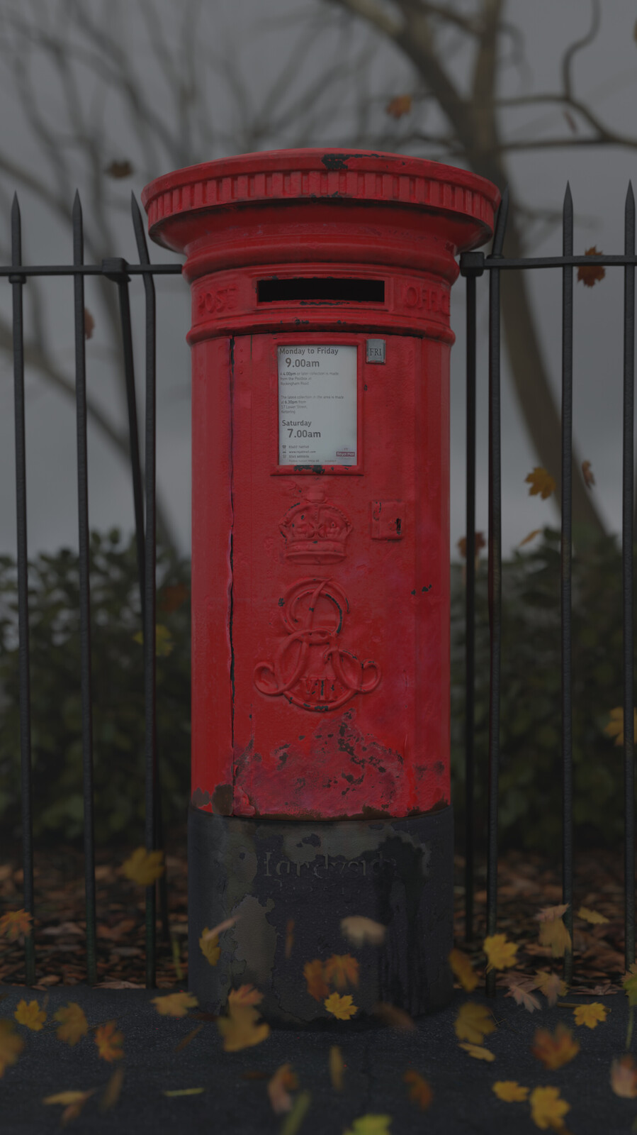 Post box portrait with different trees and autumn leaves