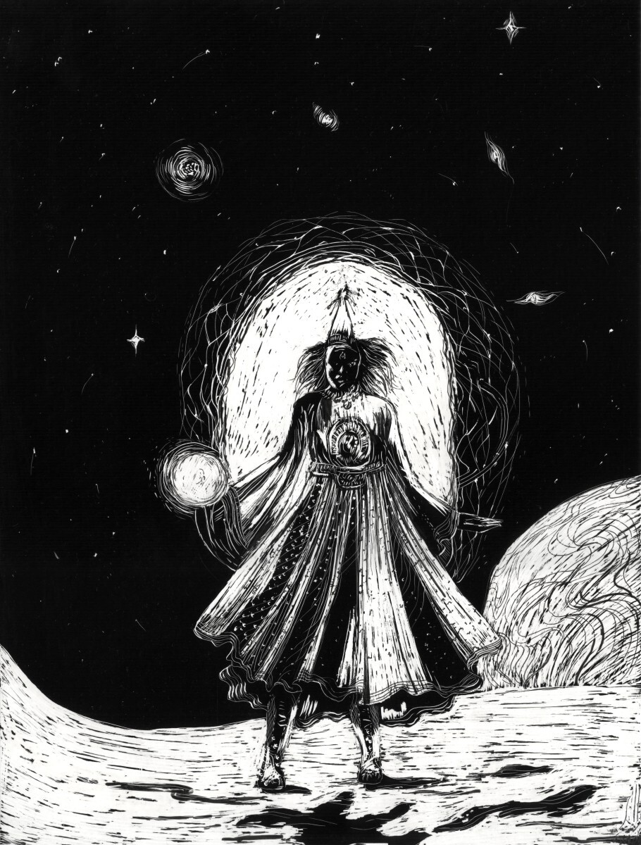 Scratchboard and ink, 24×32 cm