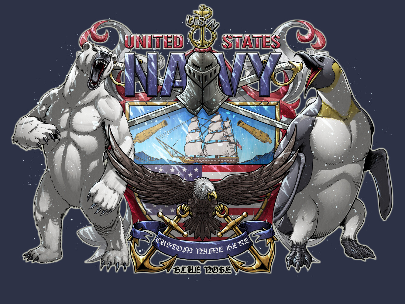 Navy Family Crest Blue Nose