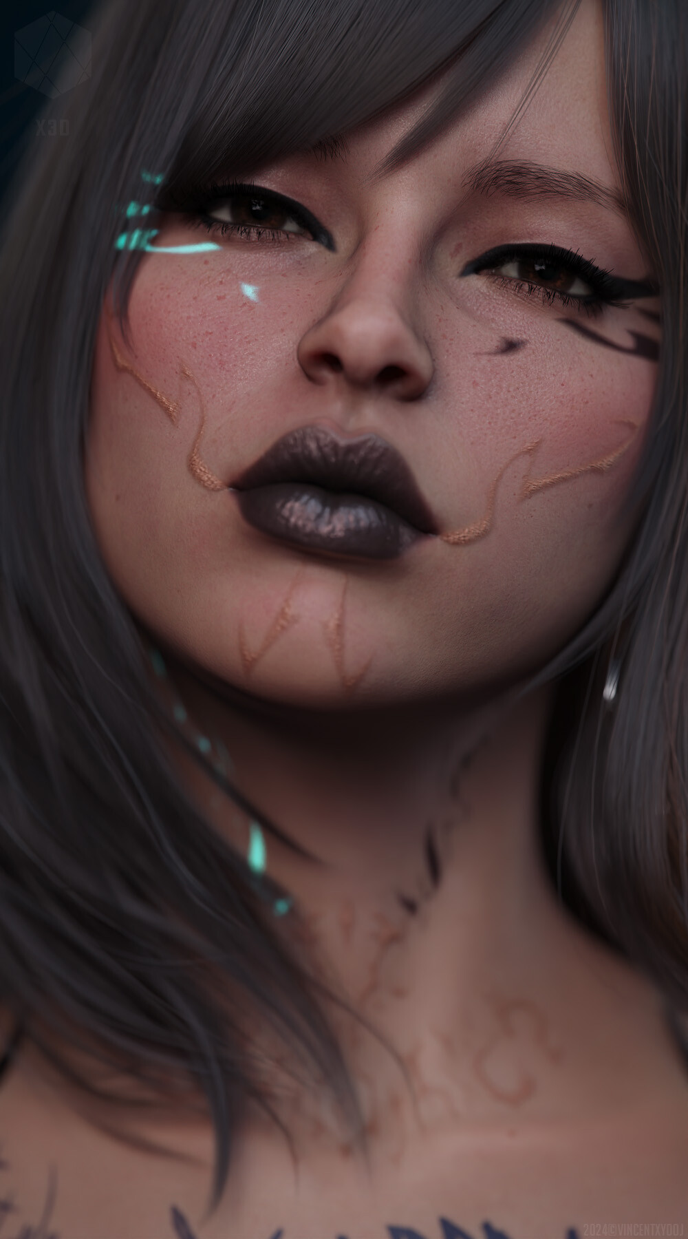 Xtreme3D Studio - FPE Fantasy Scarification Face Tattoos Geoshell for G9