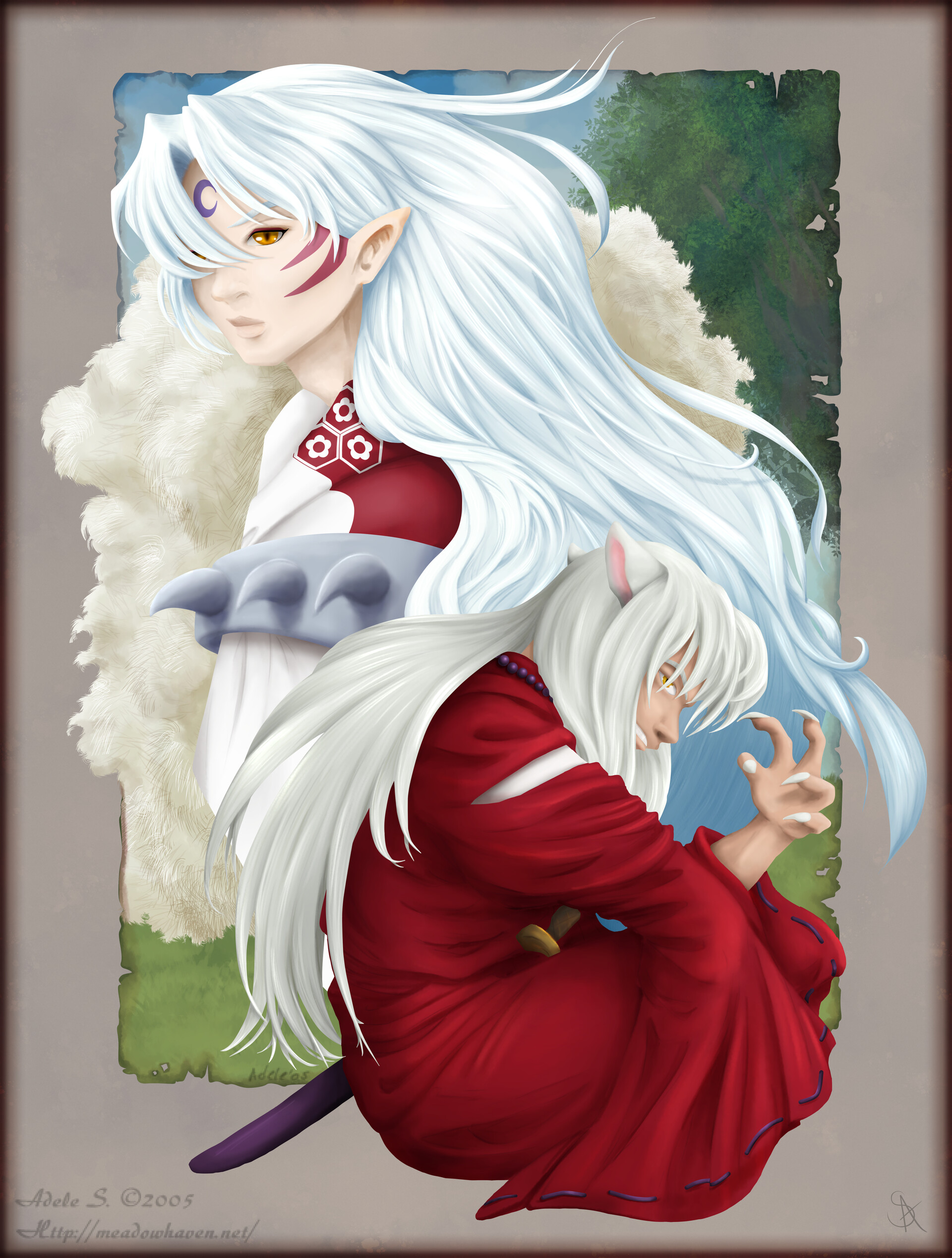 ArtStation - InuYasha and Sesshoumaru - Colored, image size:1920x2536