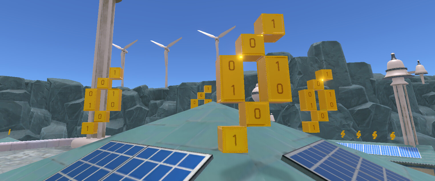 A cluster of Bytes, the main collectible throughout the game. One hundred are present in each area.