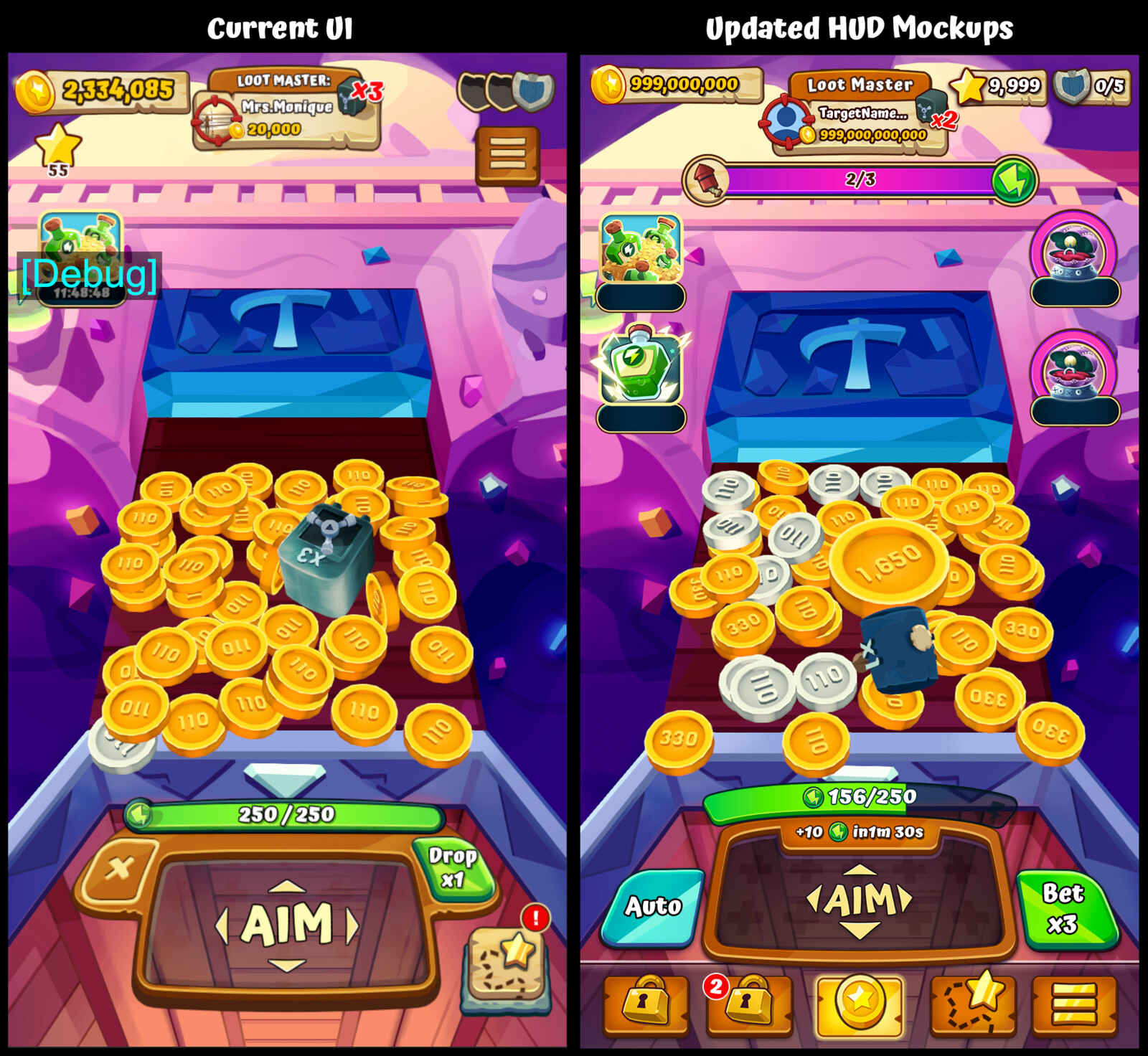Main game screen HUD mockup