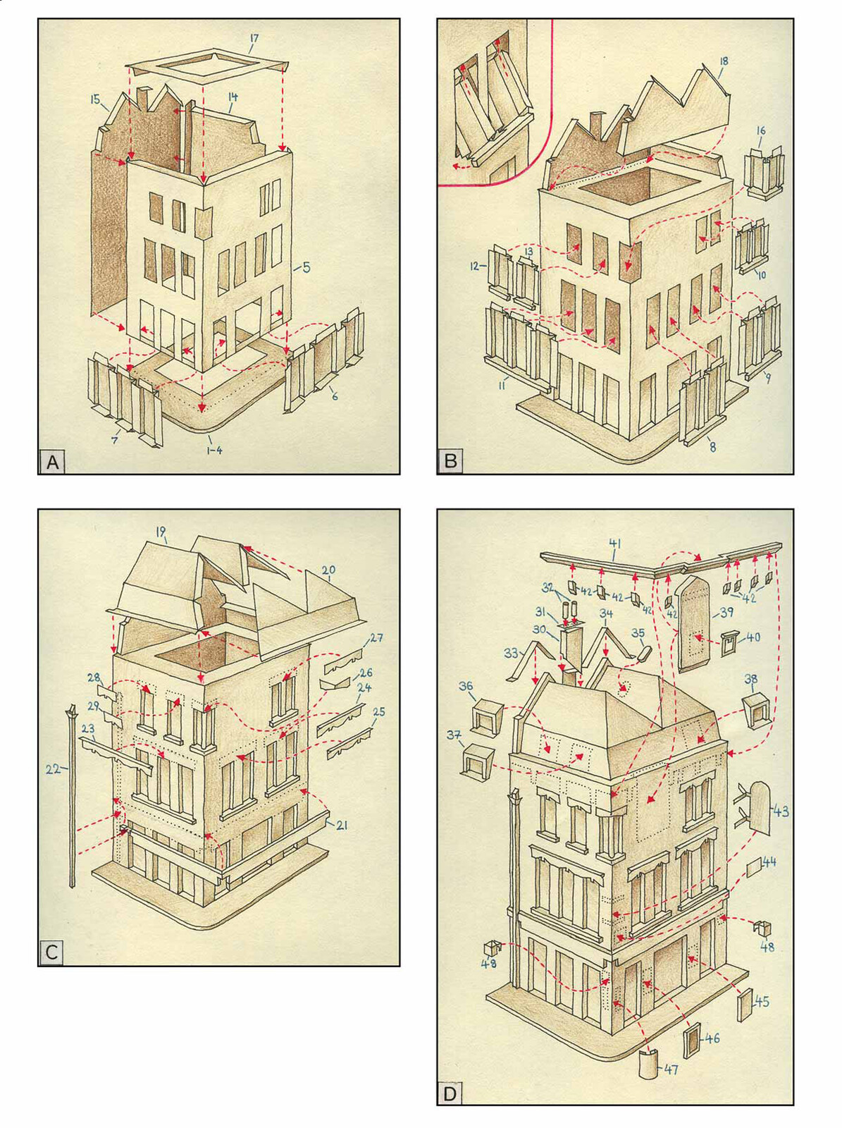 Cut and Assembly Model of "The Bear and Staff". Page of assembly instructions.