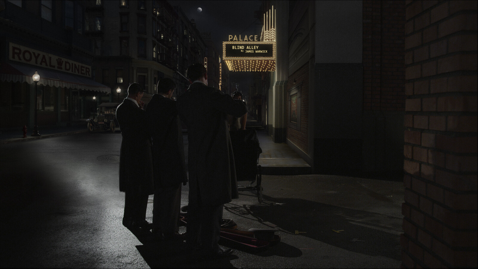 Post-production concept for night time Broadway St in 1940s time period