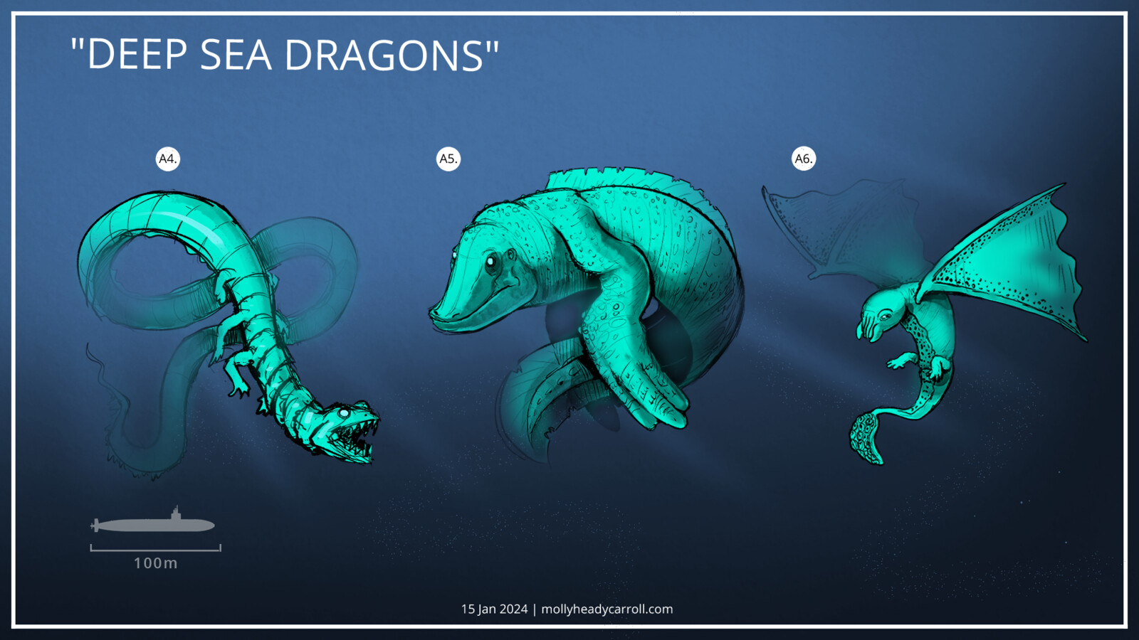 Deep Sea Dragon Creature Concept Sketches (2/2)