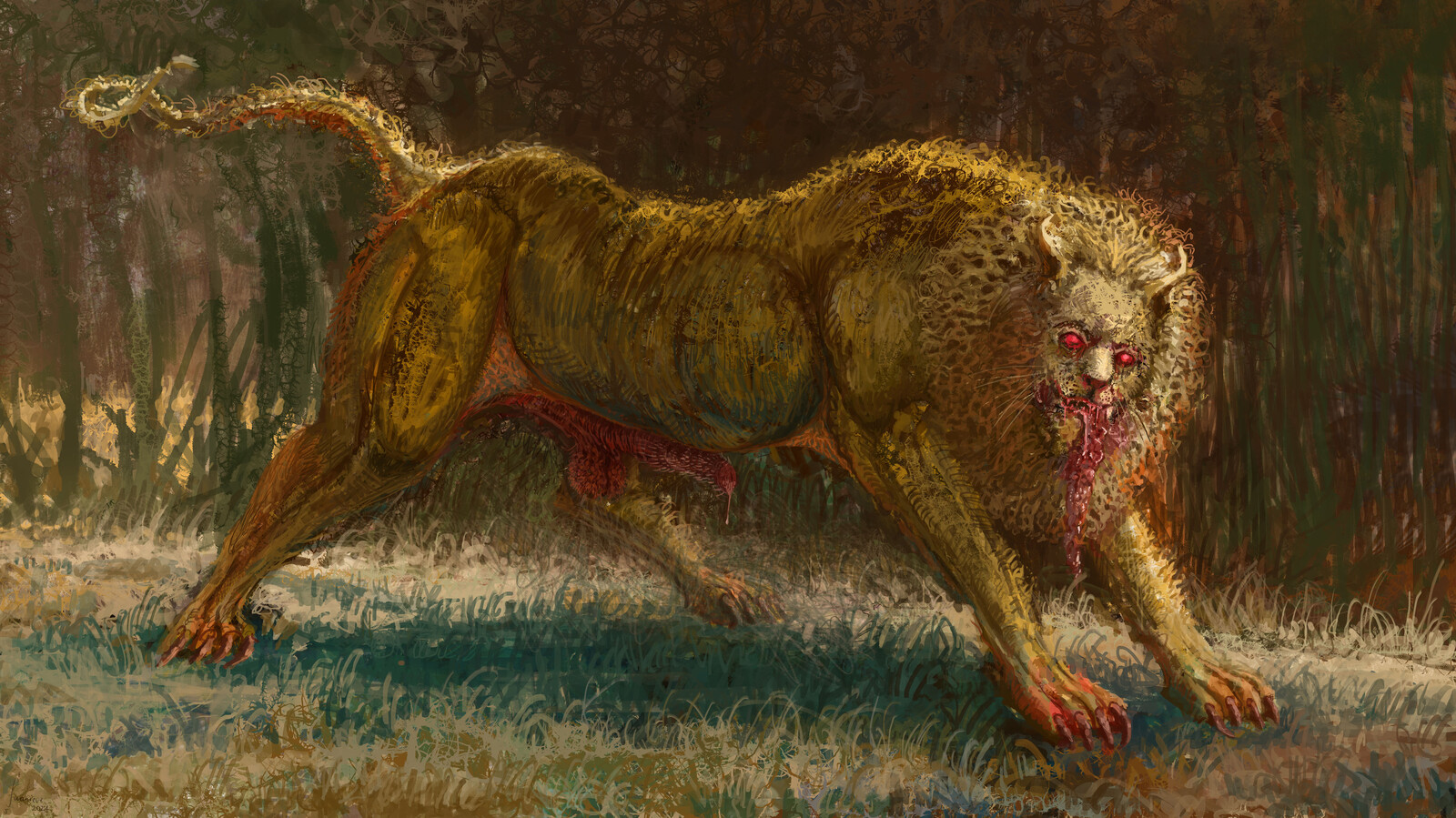 The Sins of Violence in Canto I is depicted by A Lion. Flesh, blood, hunger, claws, nails. I think i got it just about right 