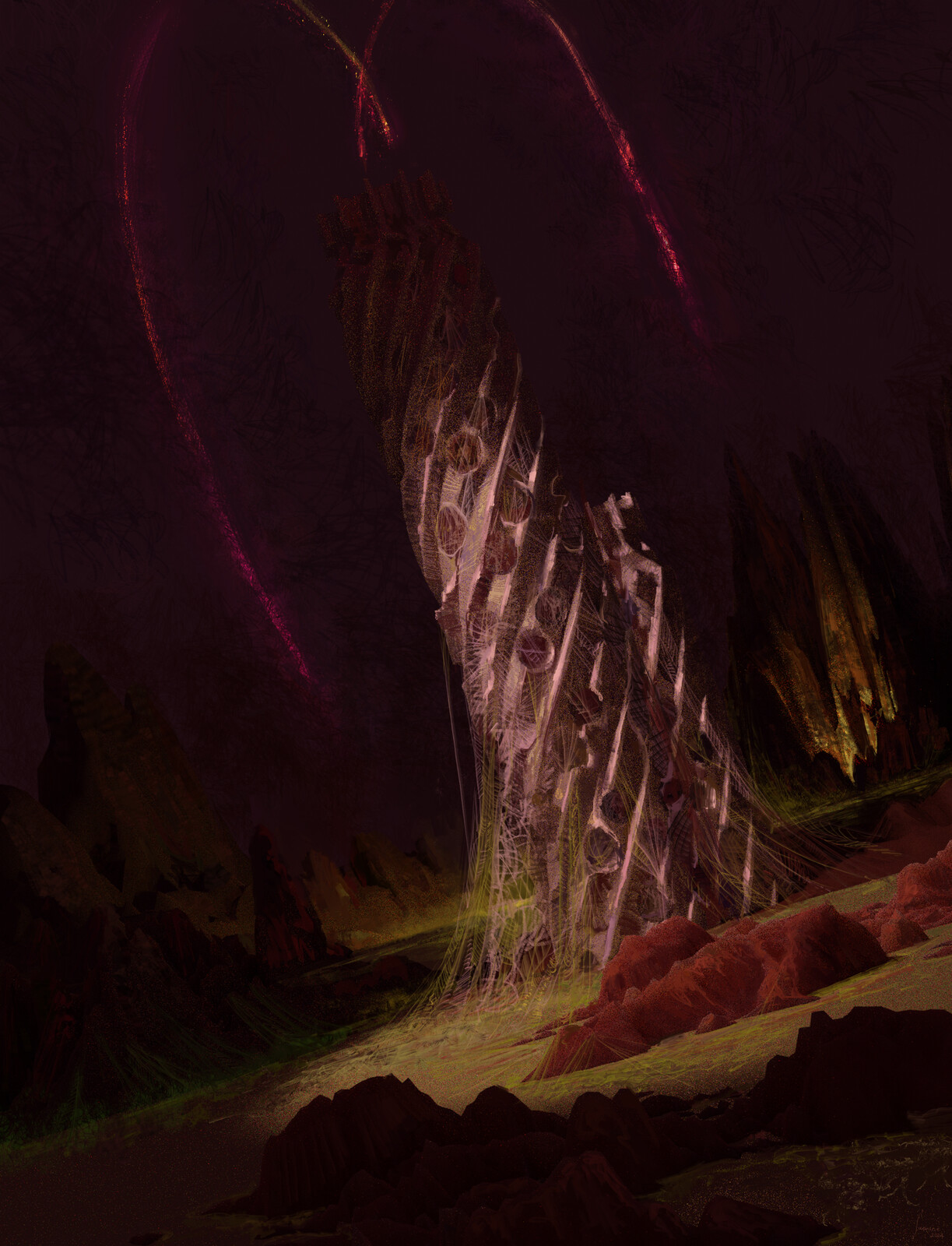 the tower before the River Styx, two flares go up as Dante and Virgil approaches, summoning Phlegyas, the boatmen who ferries them to the City of Dis