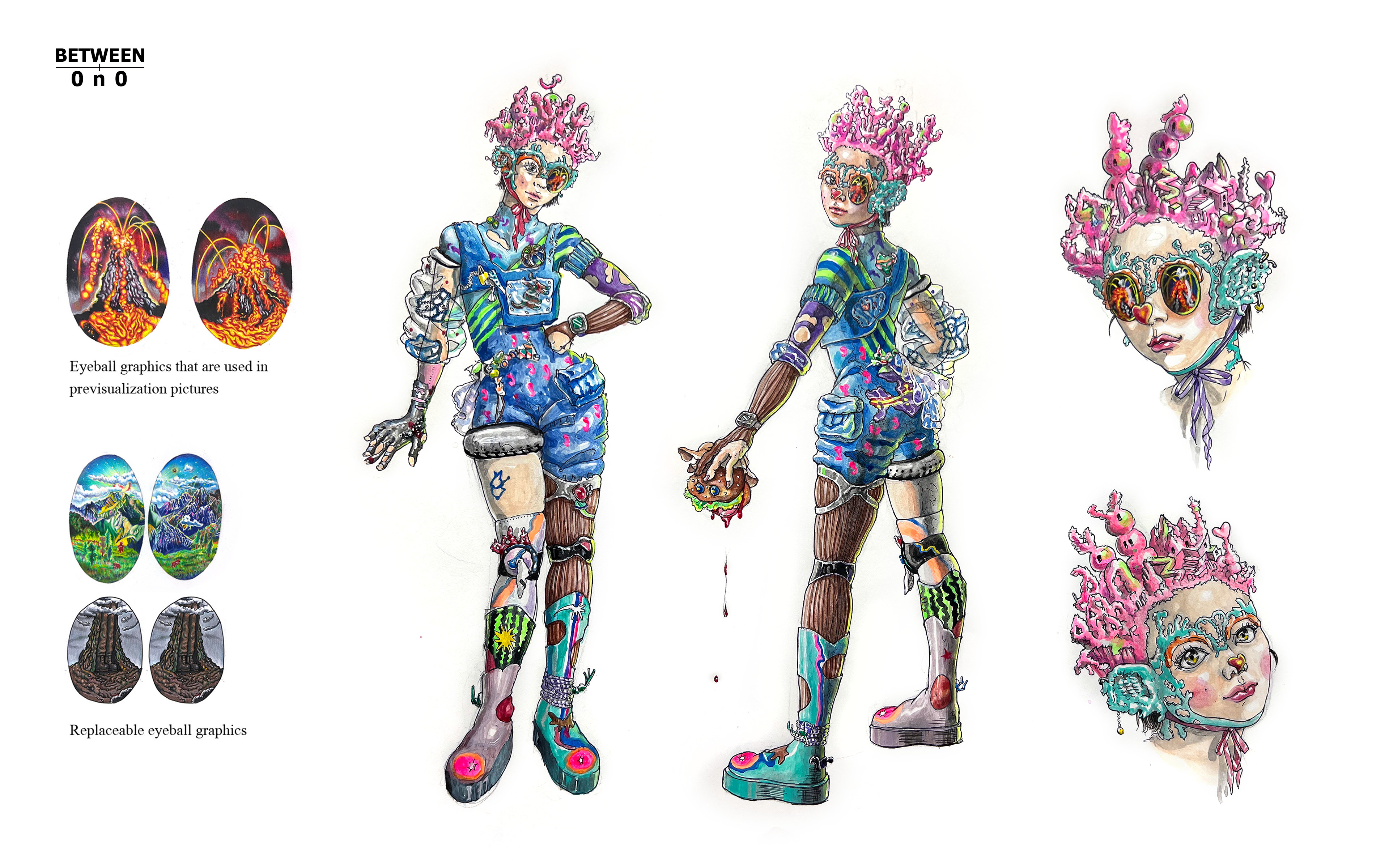This page shows 2 versions of the character concept art of Roro Son character from an independent film project called, 'Between 0n0'. 
Concept arts of this project were created in 2 versions; 2D illustration and visualization with actual human models.