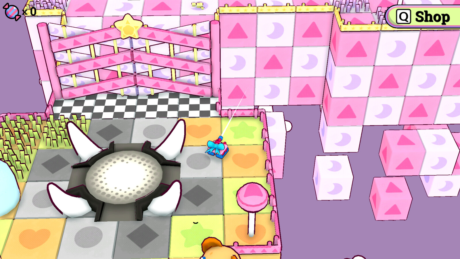 Locked levels are greyed out. Each color-coded area is fenced off via gates that can only be opened by beating the boss levels (platforms marked with horns)