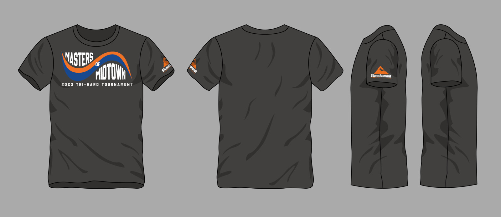 2023 T-shirt design for Stone Summit's annual Masters of Midtown bouldering climbing competition.