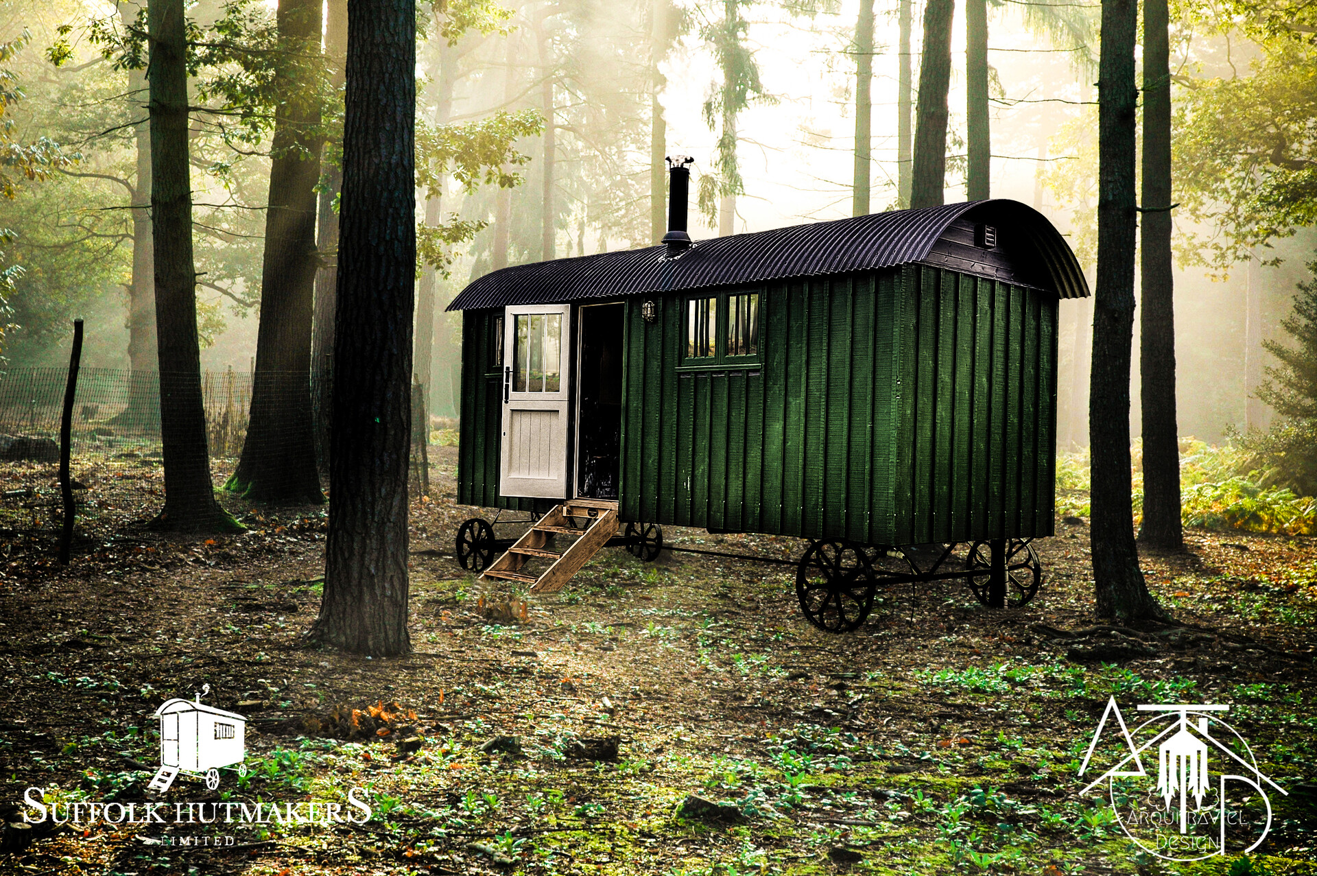 ArtStation Olive green shepherd's hut