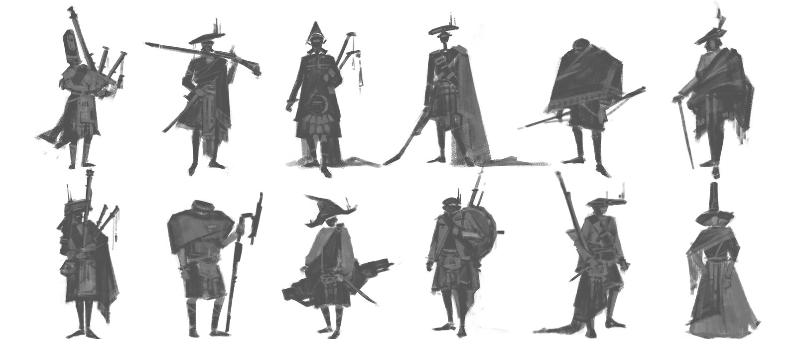 Character Design Thumbnail Sketches- the Scottish Punk