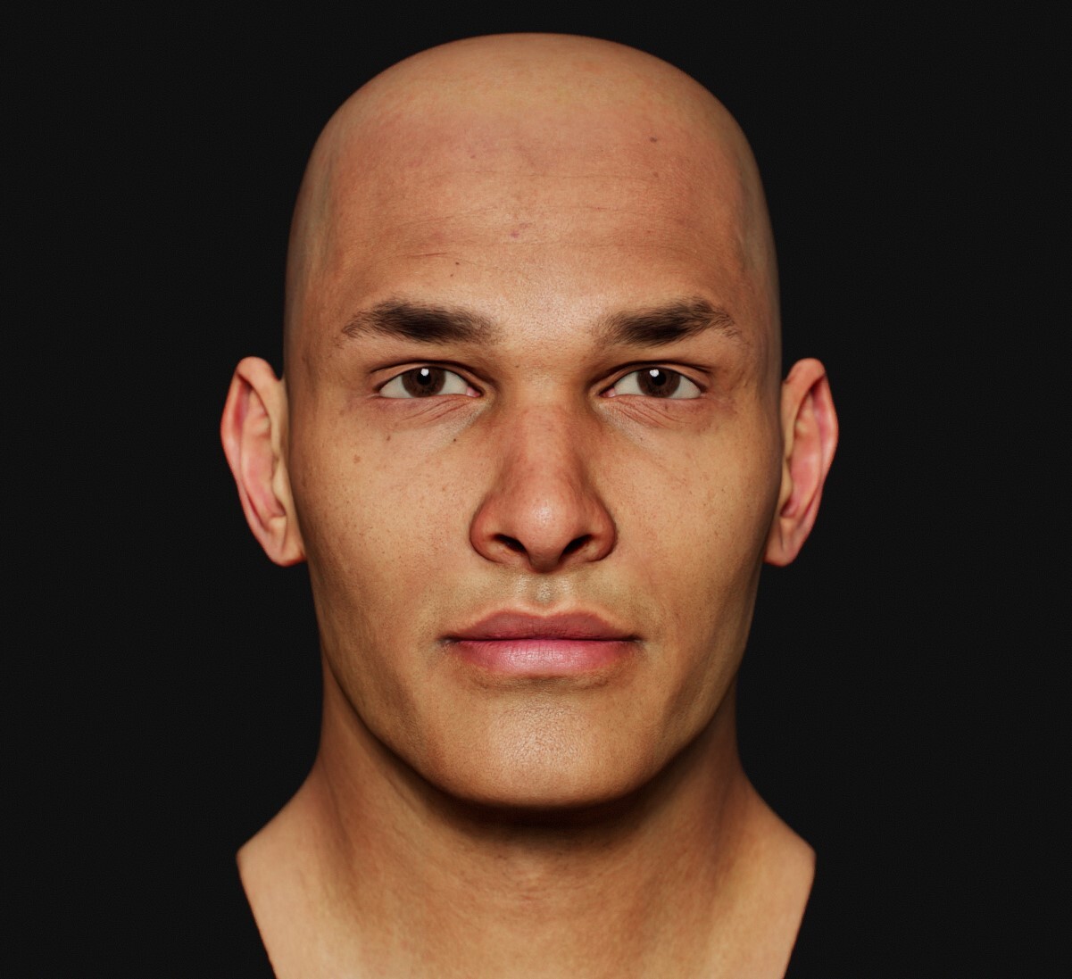 This is a visualization of the head sculpt with textures and eyes from 3D scan store. I used this texture as a foundation for the final skin texture.