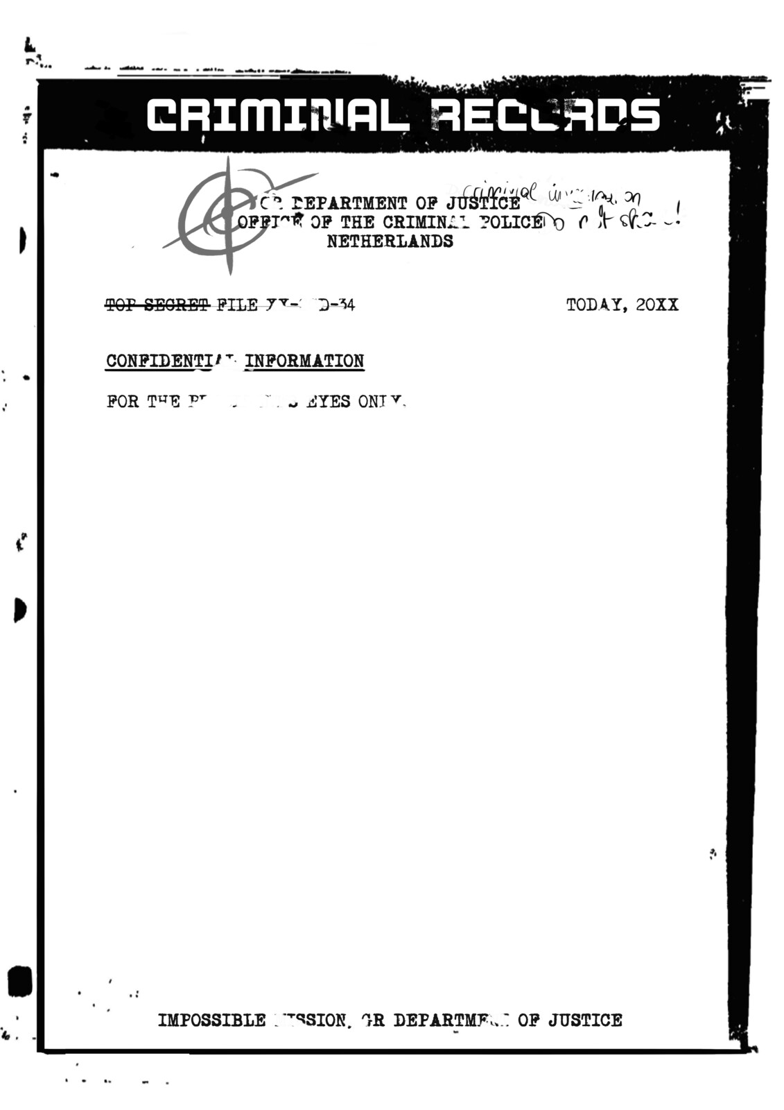 Criminal Records document accompanying the game