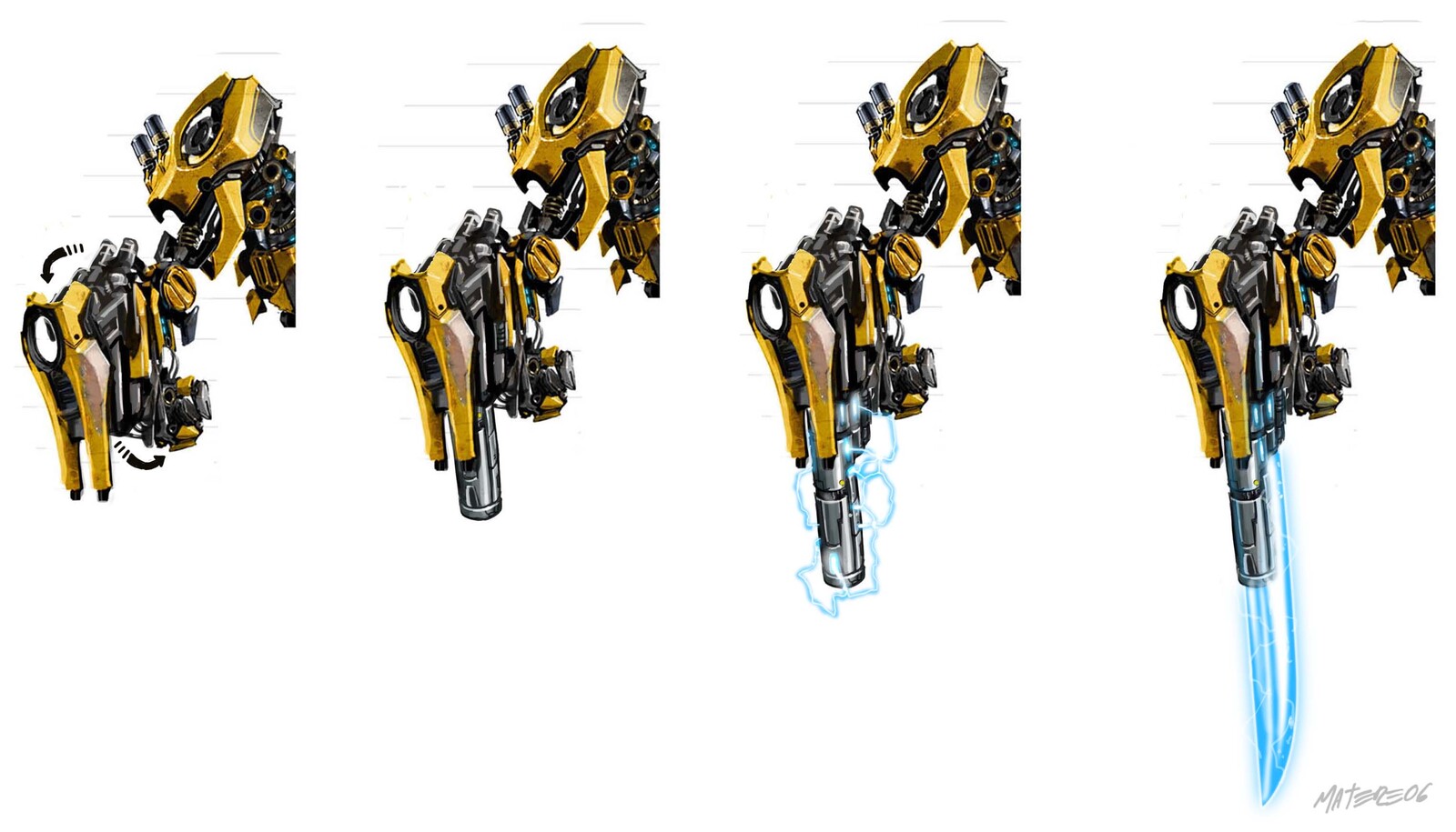 Weapons ideas for the Transformers characters from the 2007 movie. These ideas were done for Hasbro then showed to the production film for weapons that came from the robot arms. 