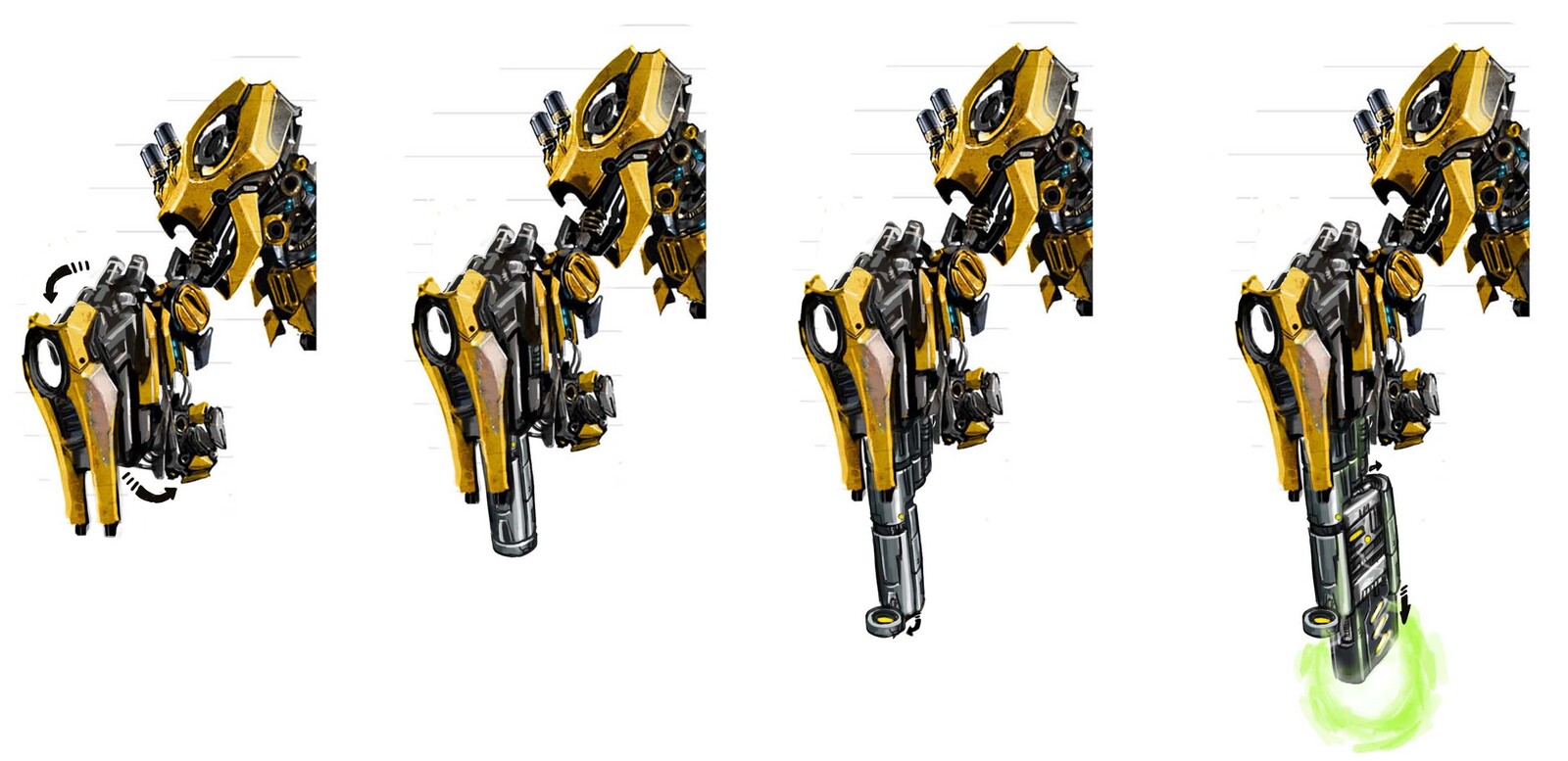 Weapons ideas for the Transformers characters from the 2007 movie. These ideas were done for Hasbro then showed to the production film for weapons that came from the robot arms. 